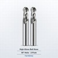 Fraise à queue sphérique en carbure de tungstène brillant, 2 dents, HRC55, pour aluminium, pour routeur CNC, 4mm/6mm