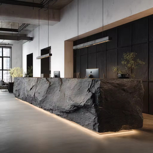Mostrador de Recepción Moderno Extensible con Acabado de Piedra Impreso en 3D, Textura Rugosa Gris para Uso Comercial en Hoteles y Centros Comerciales - Product Image 1