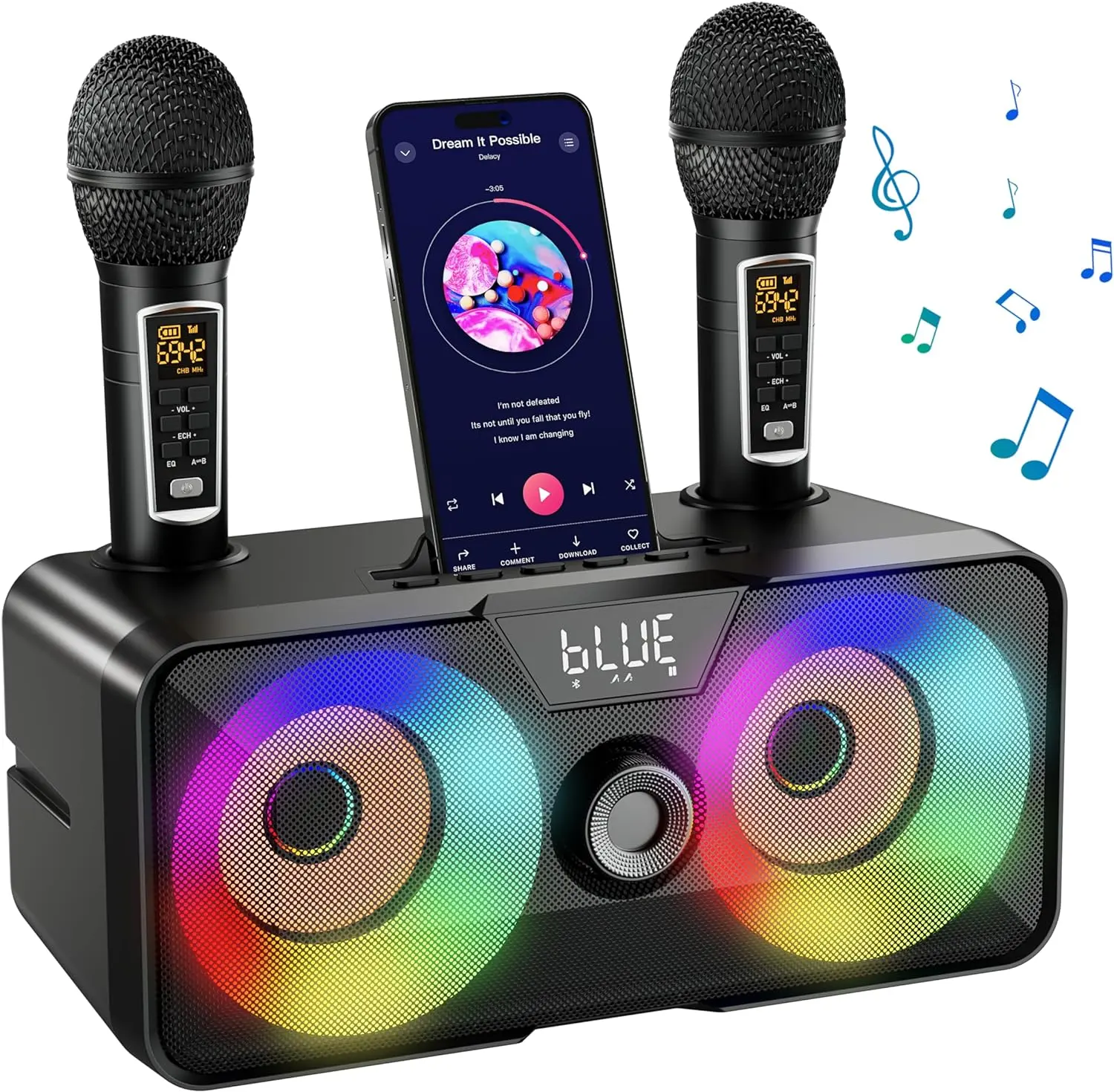 Karaoke Machine 2 UHF Wireless Microphones,Karaoke speakerPortable Bluetooth Singing PA Speaker System with LED Lights for Home