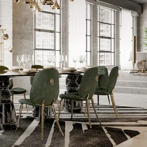 İtalyan tasarım ev mobilyası villa yüksek kaliteli bakır bacak deri veya kadife kumaş fantezi yemek odası sandalyesi lüks yemek sandalyesi