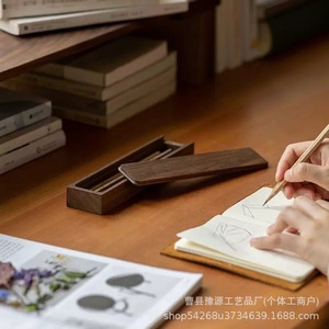 Solid Wood Pencil Case Natural Unpainted Original Wood Pull Out <b>Pen</b> Storage <b>Box</b> For Stationery Organization - Product Image 1
