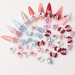 Colorful 3d resin heart bow nail charms stones accessories frosted ribbon bows for nail art beauty spa