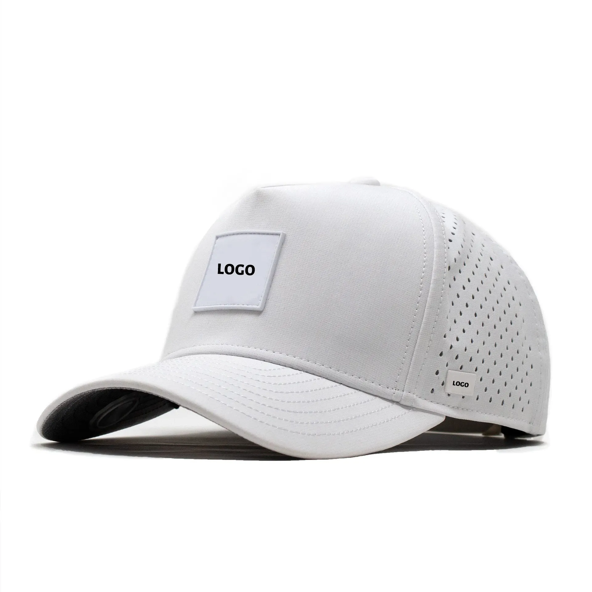 Gorra de béisbol de secado rápido de poliéster 100%, 5 paneles, sombrero de Golf con perforación láser de ala curva de alta calidad, Gorras con hebilla de plástico