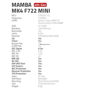 ชุดควบคุมการบิน Hot Diatone <span class=keywords><strong>Mamba</strong></span> Mini Stack MK4 <span class=keywords><strong>F722</strong></span> APP <span class=keywords><strong>FC</strong></span> พร้อม MPU6000 55A 3-6S 3S 6S BLHeli_32 128K ESC สำหรับโดรน FPV - Product Image 5