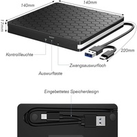 Lecteur de CD-+ROM et graveur DVD+-RW avec interface USB3.0 et Type-C, compatible avec Windows, Mac OS, Linux, lecteur de DVD optique multi-systèmes