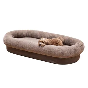 سرير كلب بشري عالي الجودة وبحجم كبير وغطاء منفصل قابل للغسل مع سحاب وقاعدة مانع للانزلاق بمقبض