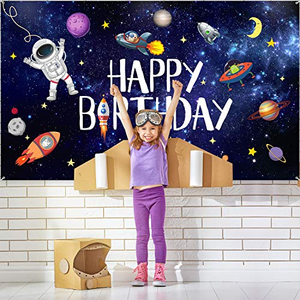 Toile de fond d'anniversaire sur le thème de l'espace, des planètes et des astronautes, impression numérique, bannière de fond pour la décoration de fête des garçons - Product Image 3