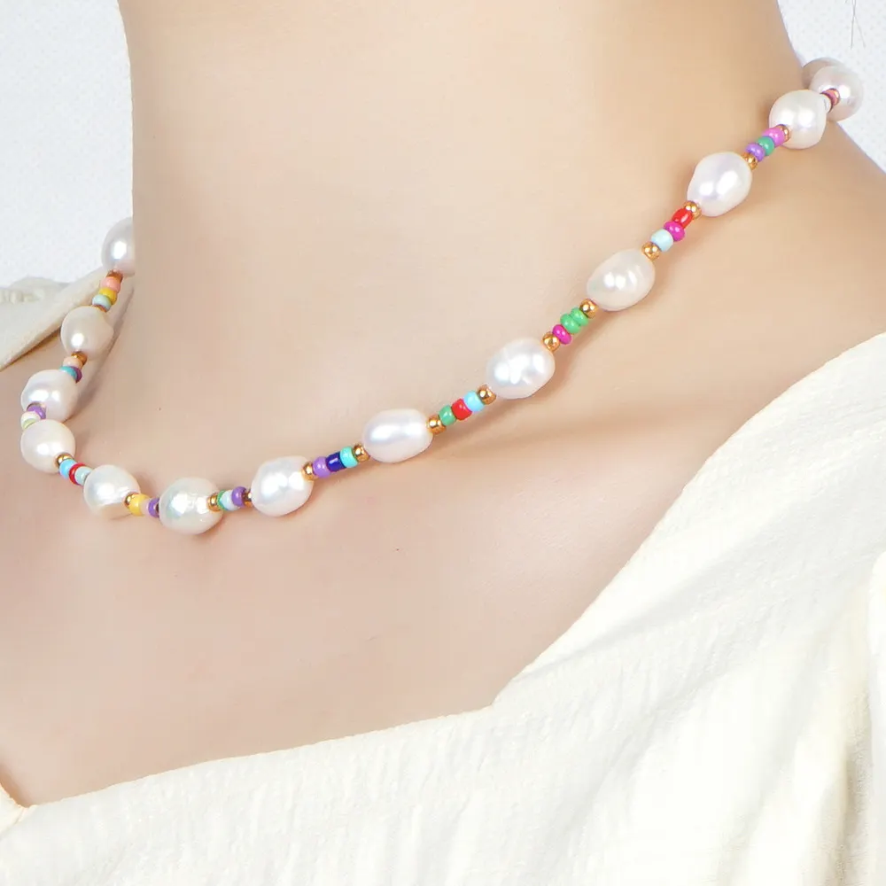 Boho summer beach fashion designer pearl necklace chokers Customized colorful miyuki seed beaded womens choker necklace