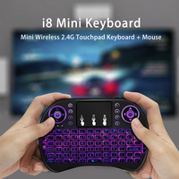 Keyboard Mini 2.4G dengan Lampu Latar 7 Warna dan Touchpad untuk Smart TV Box, Remote Control Air Mouse I8, Keyboard Mini Nirkabel