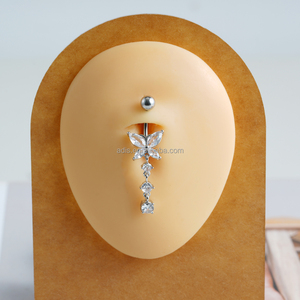 Piercing per Ombelico a Farfalla in Acciaio Inossidabile con Zircone Rotondo Incastonato, Placcato in Acciaio, 10mm - Product Image 6