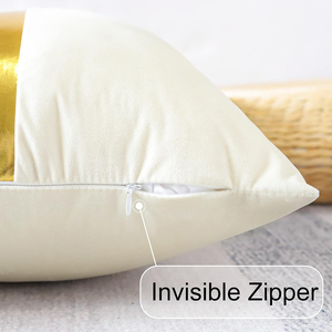 Fundas de almohada de terciopelo con costuras de cuero, funda de almohada cuadrada minimalista moderna, funda de cojín dorada y crema de lujo para sofá - Product Image 3
