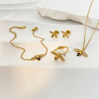 Ensemble de bijoux Little Bee en zircon, collier, bracelet, bague, boucles d'oreilles, acier inoxydable plaqué or PVD, tendance, pour mariage
