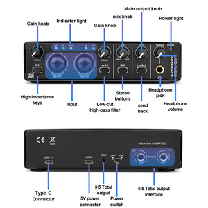 MD22 OEM 2-Kanal Pro Audio <span class=keywords><strong>Interface</strong></span> 2-in-2-Out Aufnahme Live-Equipment Gesang USB Externer Gitarrenmixer - Product Image 5
