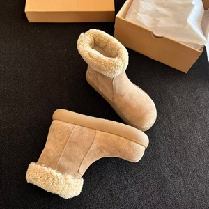Botas de nieve de gamuza hasta media pantorrilla, forradas con lana suave, suela gruesa, informales para invierno, para mujer. - Product Image 3