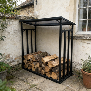 <strong>Decorative</strong> Firewood <strong>Log</strong> Stand Black Metal Wood Holder For Home Fireplace Fireside Stable Durable Storage Organizer Firewood Rack - Product Image 1