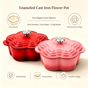 Encantadora Olla Holandesa de Hierro Fundido Esmaltado con Forma de Flor Estilo Cottagecore - Olla para Guisos en Tono Pastel Lavanda para Decoración de Cocina Rústica - Product Image 2
