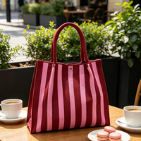 Sac fourre-tout en polyester tricoté à rayures audacieuses, rose magenta, tricot épais avec bouton-pression, pour la mode estivale de la plage, sac à main pour femmes