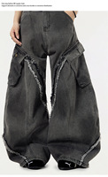 Jean en denim coupe bootcut unisexe, surdimensionné, à franges et patchwork, vintage, taille mi-haute, délavé moyen, ODM, été hiver, style urbain