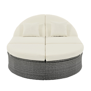 Modern Outdoor Sun <b>Bed</b> Patio 2-Person Daybed Cushions Pillows <b>Rattan</b> Iron <b>Frame</b> Garden Reclining Chaise Lounge Adjustable - Product Image 6