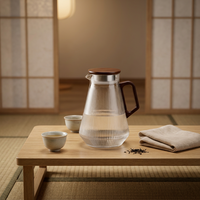 Carafe à eau en verre borosilicate de haute qualité avec couvercle et poignée en bois d'acacia, théière en verre à rayures verticales avec filtre pour la cuisine à domicile