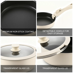 Venta al por mayor de fábrica, <span class=keywords><strong>4</strong></span> piezas, multifunción, mango extraíble, olla para sopa, sartén, Wok, juegos de utensilios de cocina pequeños antiadherentes para el hogar - Product Image 5