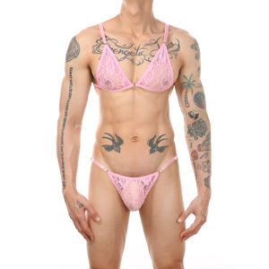 <strong>Men's</strong> Bikini Sexy Lingerie Adjustable Two-Piece Lace Crossdresser <strong>Bra</strong> Top and Underwear Set <strong>for</strong> <strong>Mens</strong> Lace Underwear Set - Product Image 5
