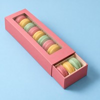 Boîte coulissante en papier kraft personnalisée avec fenêtre transparente et logo, emballage alimentaire de qualité supérieure pour macarons et biscuits, vente en gros