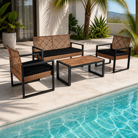 Ensemble de salon de jardin moderne en rotin PE 4 pièces, 4 places, avec table basse pour jardin, balcon, véranda
