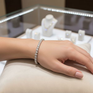 Bracelet tennis en or blanc 14 carats, simple, élégant, véritable diamant rond naturel, pour femmes, accessoires - Product Image 3