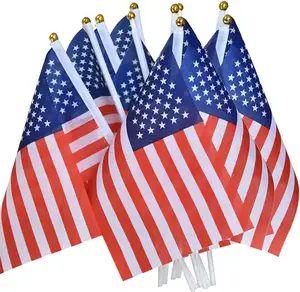 Wholesale Polyester Fourth of July Mini American 14x21cm Decor Small US Hand Held Flags on Stick