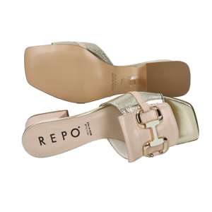 Repo Women's Summer Heeled Sandals Open Toe Slip-On Fashion Trend Beige Gold 4 Cm <b>Block</b> Heel Size 36 - Product Image 6