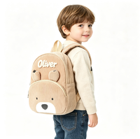 Sac à dos enfant en velours côtelé avec broderie personnalisée, motif ours, grande capacité, pour maternelle et préscolaire