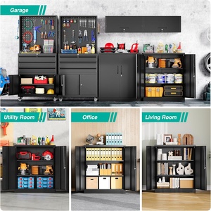 Armoire <span class=keywords><strong>de</strong></span> rangement en acier avec 2 étagères réglables, serrure à clé, fermeture magnétique pour le bureau et la cuisine - Product Image 4