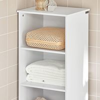 Casier de salle de bain du sol au plafond avec étagères et tiroirs, meuble de salle de bain tour en lin avec armoires avec étagères
