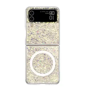 Casing pelindung ponsel Samsung Z flip 4, casing ponsel cetak Uv magnetis Glitter, casing manufaktur untuk Samsung Z flip 4