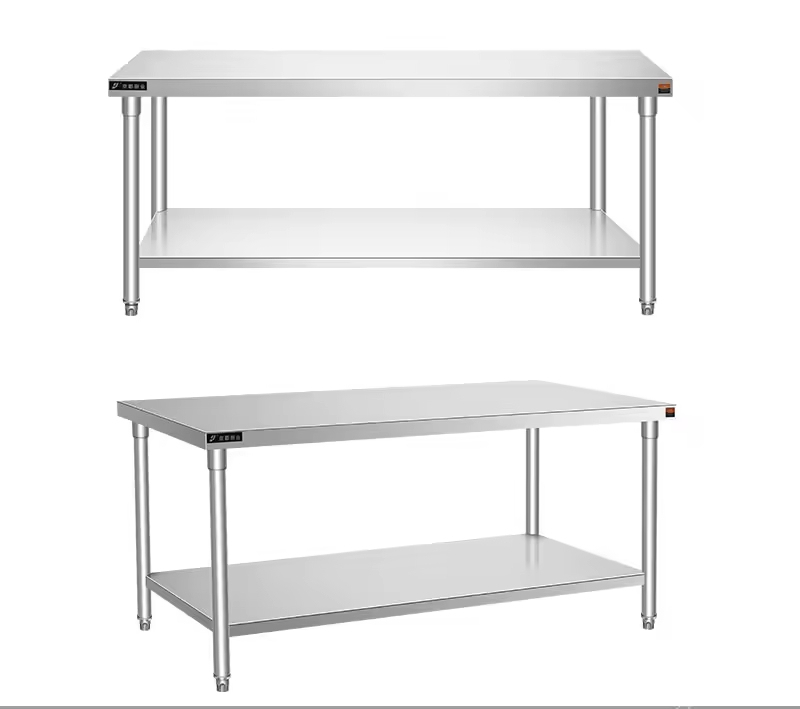 Commercial Kitchen Worktable with Polished Stainless