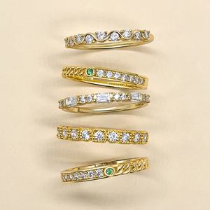 Bijoux minimalistes personnalisés plaqués or, zircon, <span class=keywords><strong>argent</strong></span> 925, anneaux géométriques empilables pour fiançailles et anniversaire - Product Image 1