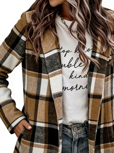 Camisa Larga a Cuadros Transpirable Tejida para Mujer Tallas Grandes, Estilo Cardigan Abierto, Blusa <span class=keywords><strong>de</strong></span> Uso Diario, Tendencia 2026 - Product Image 5