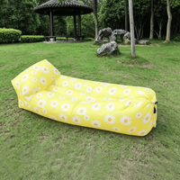 Canapé gonflable moderne jaune vif en forme de marguerite - Fauteuil paresseux pliable esthétique pour le camping en extérieur et la détente à la maison