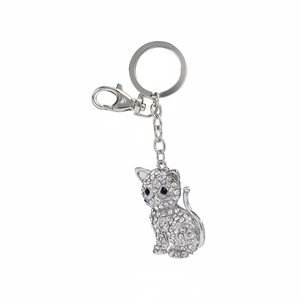 Portachiavi con gattino di cristallo e strass, ciondolo placcato argento per donne e ragazze, accessorio regalo - Product Image 2