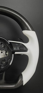 Volant en fibre de carbone véritable et cuir blanc avec boutons multifonctions pour <span class=keywords><strong>Audi</strong></span> A3/A4/A5/A6/Q5/Q3/Q7/A7 RS3/RS4/RS5 - Product Image 6