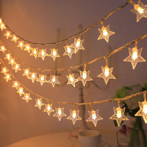 Solar Powered String Lights <b>Star</b> Shape <b>LED</b> Fairy Lights For Outdoor Camping Christmas Decorations Rechargeable Night Light - Product Image 2