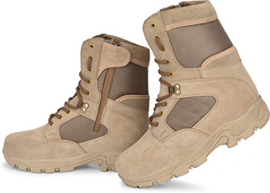 Com bat Genuine Leather Side Chain High Ankle <b>Boots</b> for Men Rugged Outdoor Tactical Style Durable Anti Slip Sole Work - Product Image 3