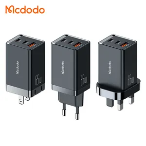 Pengisi Daya Mini GaN PD QC PE 65W, Tiga Port UK/EU/US Plug 2 C1 A Tipe-c USB Pengisi Daya Cepat Mini 65W untuk Laptop Tablet