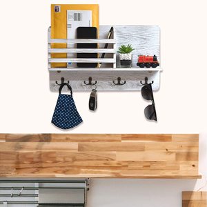 Organisateur mural rustique en bois blanc, étagère flottante <span class=keywords><strong>avec</strong></span> crochets à clés pour l'entrée, le rangement, pour le salon - Product Image 2
