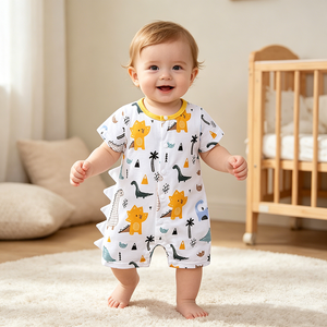 Ropa de Algodón Personalizada para Bebés Recién Nacidos, Mamelucos de Manga Corta con Estampados de Dinosaurios y Palmeras, Ropa de Verano para Bebés Recién Nacidos al por Mayor - Product Image 1