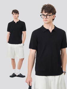 Polo pour homme de haute qualité, texture ajourée, tricoté 12 jauges, manches courtes, col marin, chemises décontractées pour affaires - Product Image 1