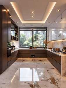 Modern Modular Kitchen Design with Dark <b>Grey</b> Matte <b>Cabinets</b> Built In Appliances Minimal Layout and Contemporary Interior - Product Image 2