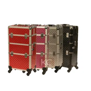Daiama — valise de maquillage professionnelle, mallette à roulettes, 2 en 1, en aluminium, chariot rigide, pour cosmétiques, usine