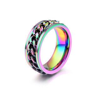 yunnique popular fashionable colored titanium steel chain <b>ring</b> for men, rotating hip-hop style <b>couple</b> <b>ring</b> jewelry - Product Image 1